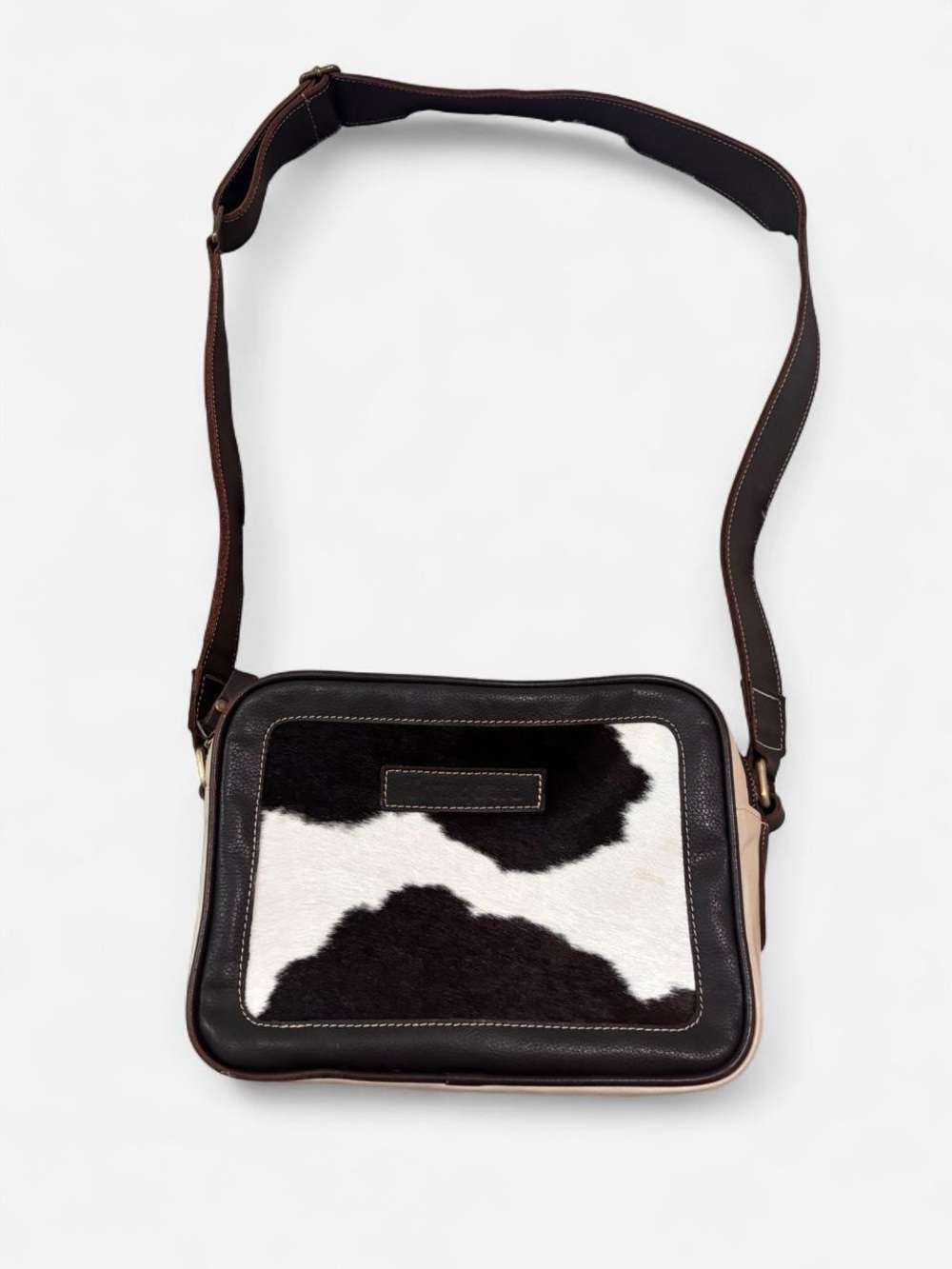 Leather Crossbody Bag with Black & White Haircalf Panel